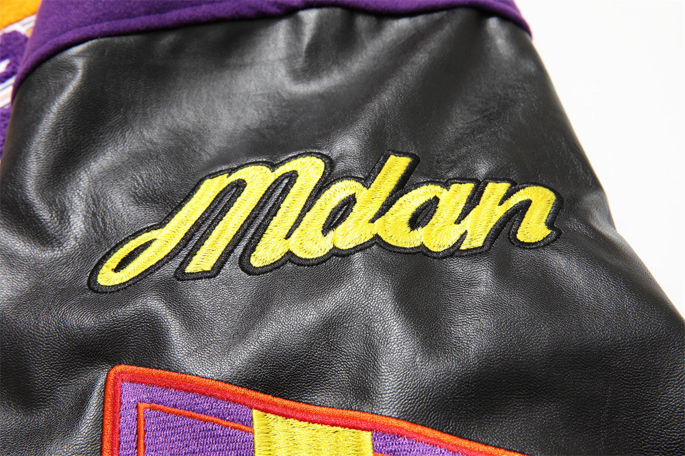 Letter Machine Embroidery Baseball Uniform Men's Hip Hop Stitching PU Leather Jacket - Image 8