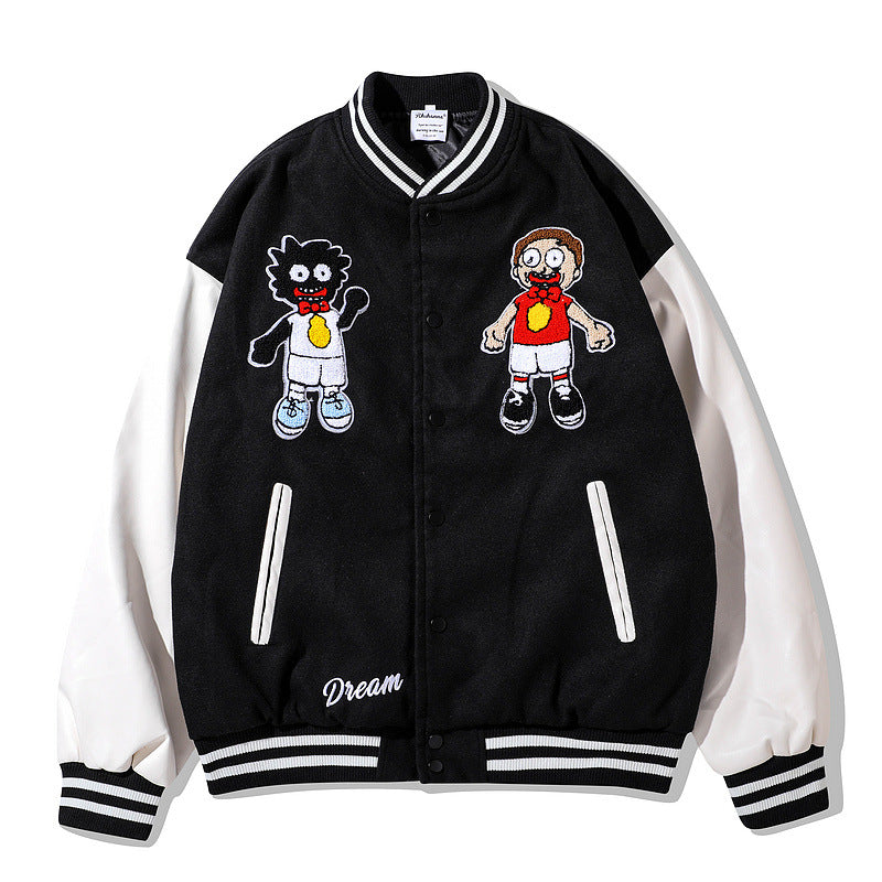 Trendy Brand Hip-hop Flocking Embroidery Baseball Uniform Jacket Male Street Loose PU Leather Stitching Couple Jacket - Image 6