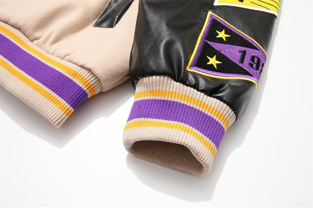 Letter Machine Embroidery Baseball Uniform Men's Hip Hop Stitching PU Leather Jacket - Image 6