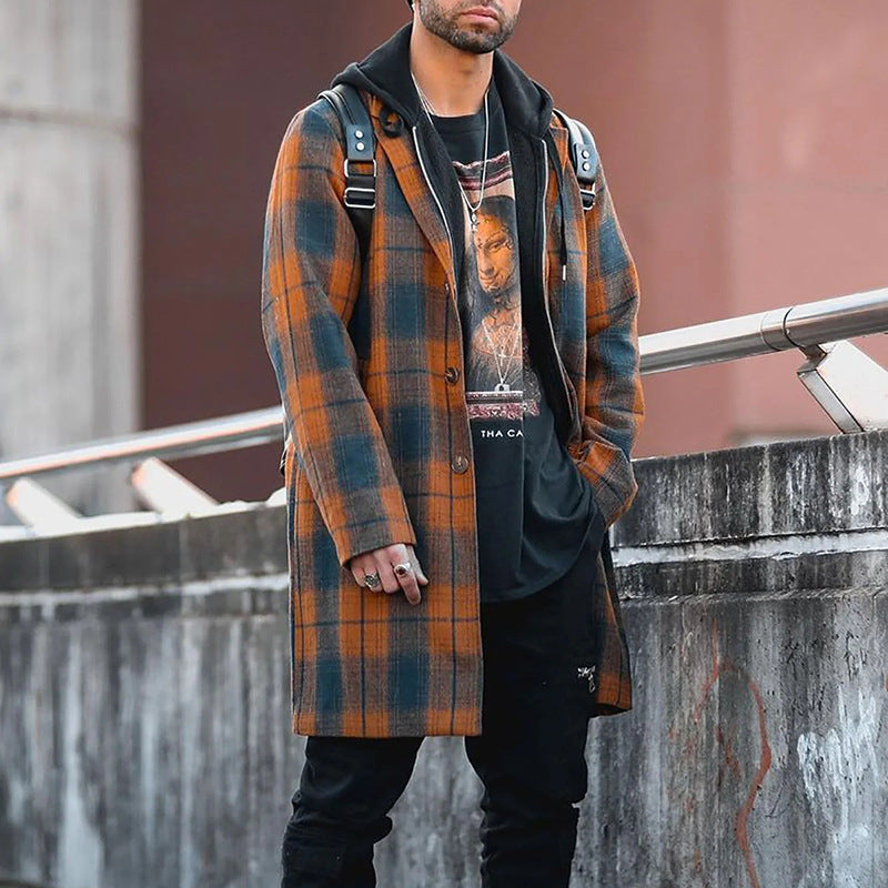 New Men's Plaid Fashionable Trench Coat - Image 3