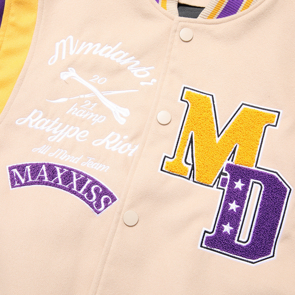 Letter Machine Embroidery Baseball Uniform Men's Hip Hop Stitching PU Leather Jacket - Image 2