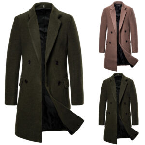 Double-breasted casual woolen coat men's woolen trench coat