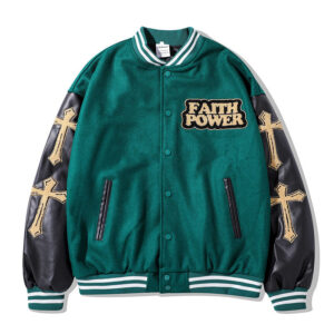 Trendy Brand Hip-hop Flocking Embroidery Baseball Uniform Jacket Male Street Loose PU Leather Stitching Couple Jacket