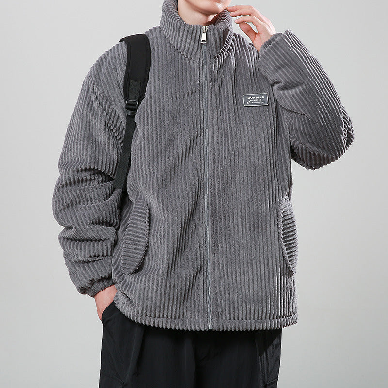 Winter Corduroy Cotton-padded Coat Warm Stand Collar Zipper Jacket Casual Outdoor Streetwear Men's Clothing - Image 3