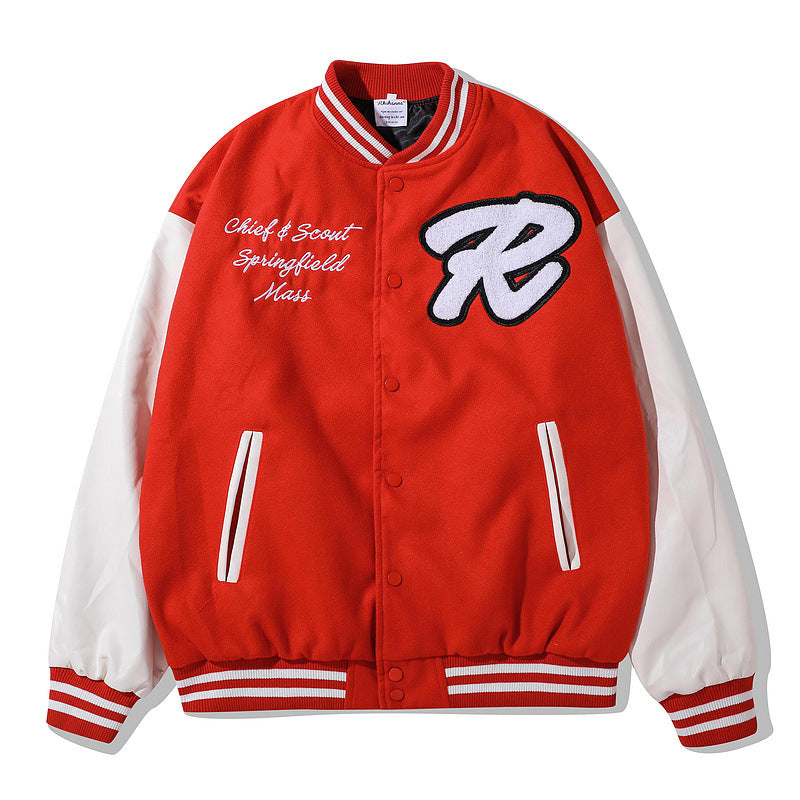 Trendy Brand Hip-hop Flocking Embroidery Baseball Uniform Jacket Male Street Loose PU Leather Stitching Couple Jacket - Image 5