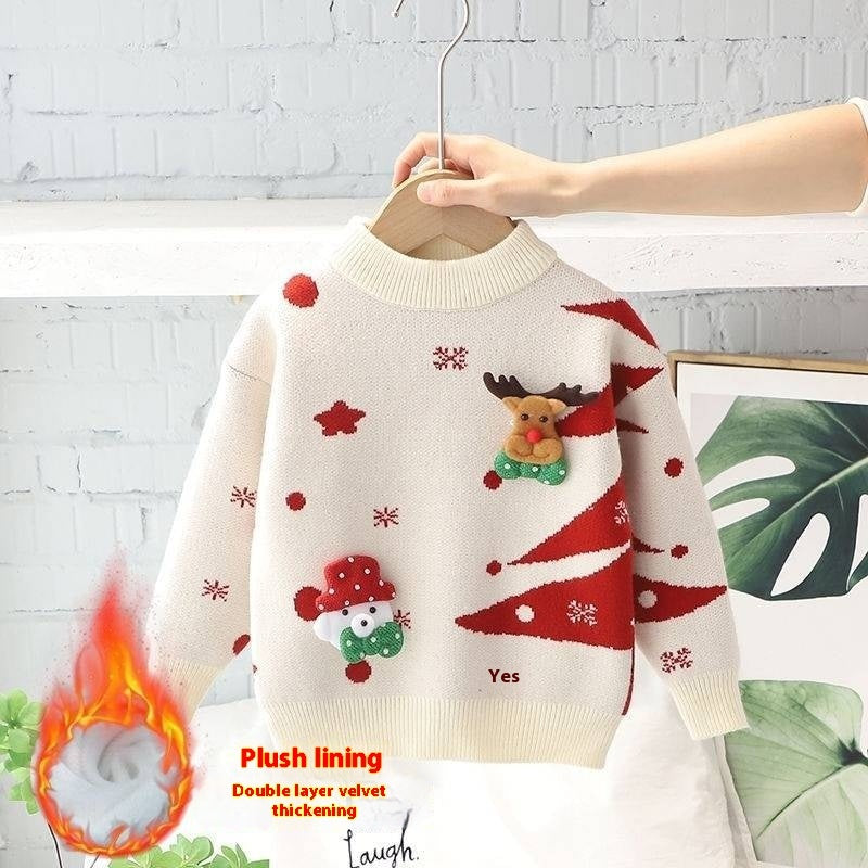 Western Style Christmas Red New Year Greeting Baby Thickened Kids' Sweater - Image 8