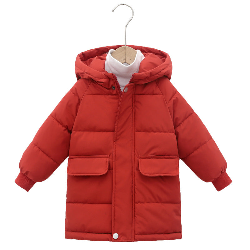 Mid-length Children's Cotton Clothes Hooded Thickened Jacket - Image 5