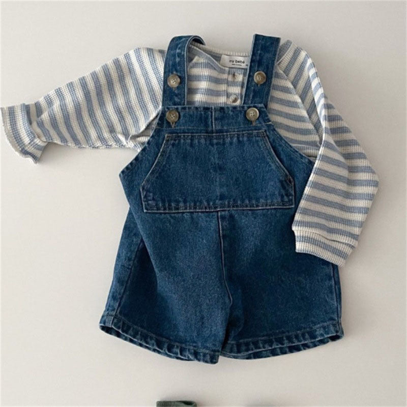 Solid Color Denim Overalls Kids Jumpsuit - Image 3