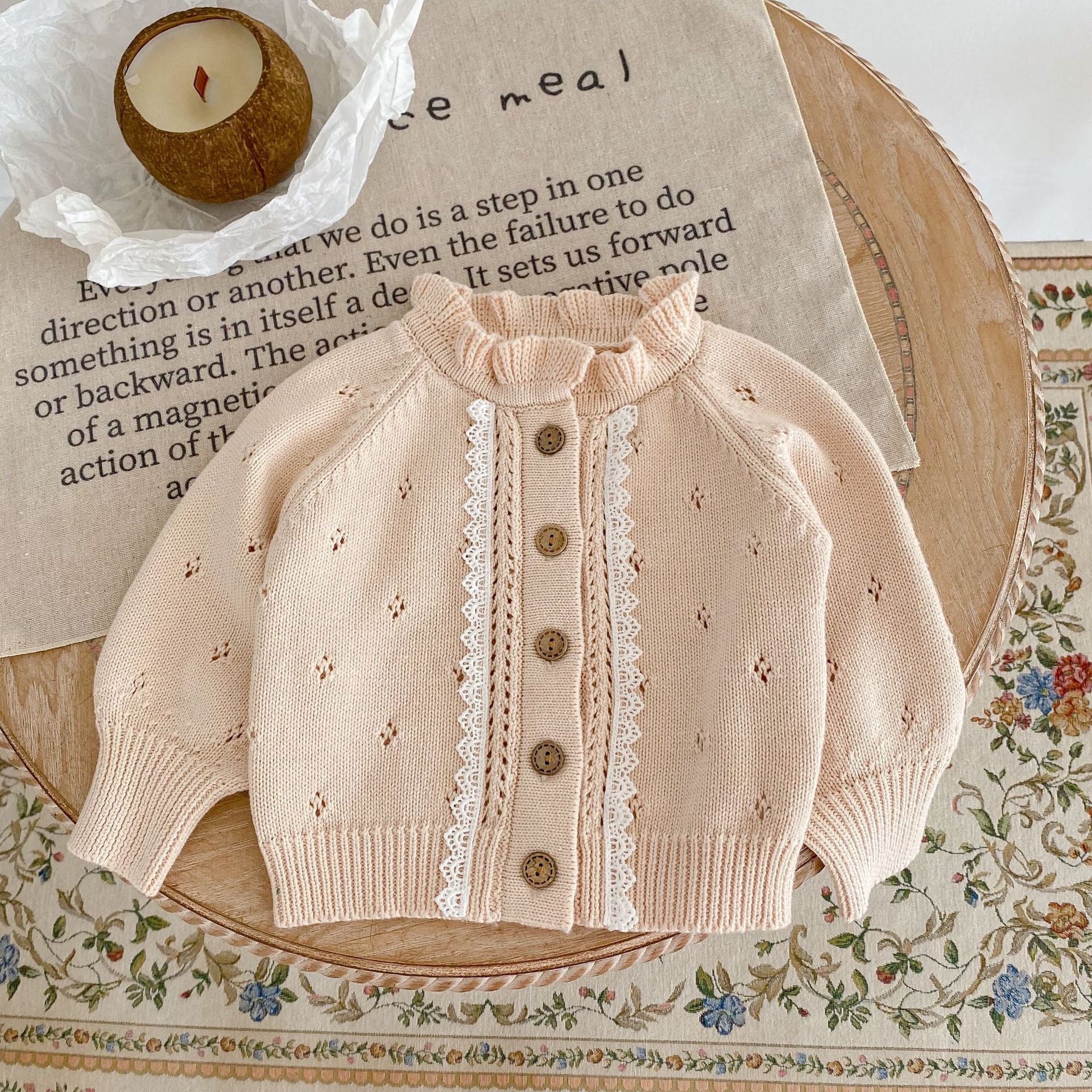 Girls' Versatile Hollow Fungus Collar Lace Knit Jacket - Image 3