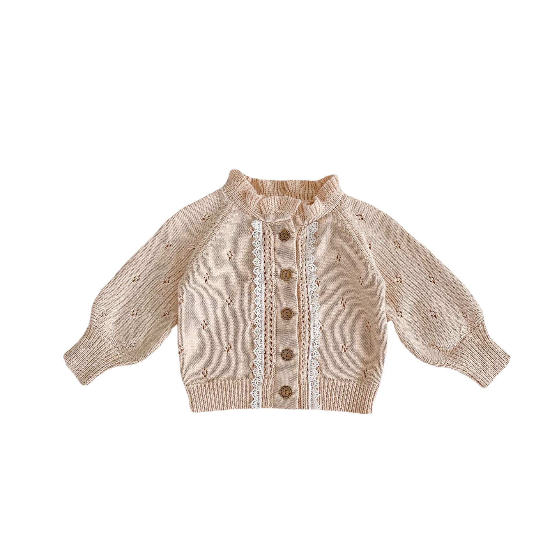Girls' Versatile Hollow Fungus Collar Lace Knit Jacket - Image 6