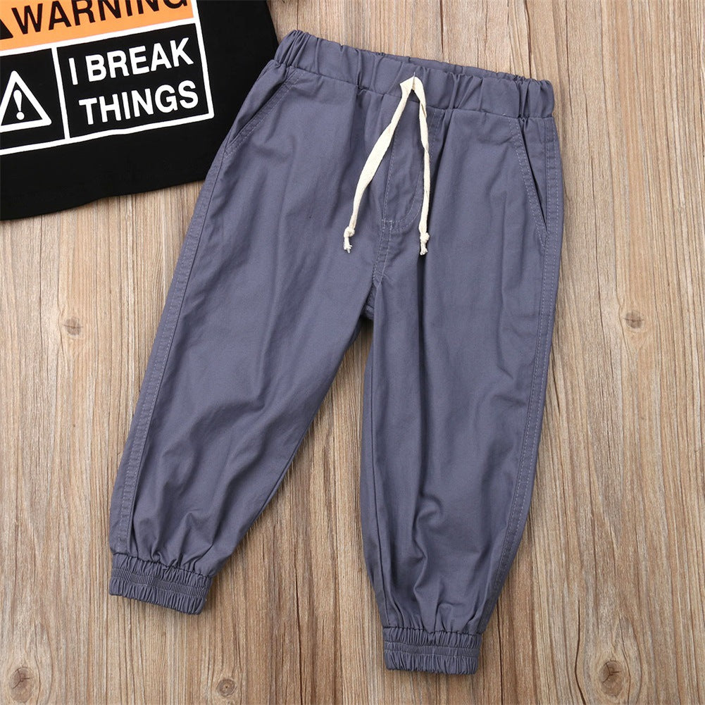 Letter Printed Short Sleeve Tethered Pants Kids Set - Image 4