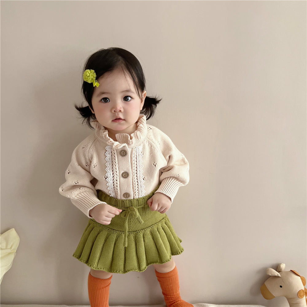 Girls' Versatile Hollow Fungus Collar Lace Knit Jacket - Image 4
