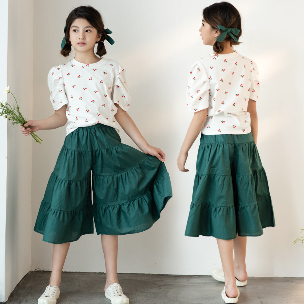 Korean Version Of Morandi Culottes Set Women's Big Kids Casual Pants Set - Image 8