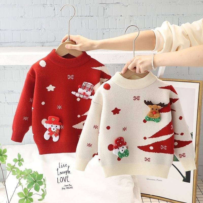 Western Style Christmas Red New Year Greeting Baby Thickened Kids' Sweater - Image 2