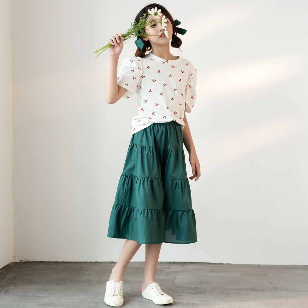 Korean Version Of Morandi Culottes Set Women's Big Kids Casual Pants Set - Image 4