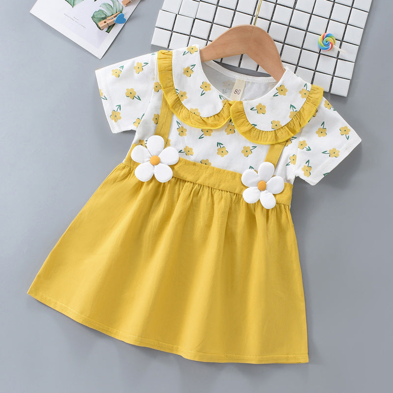 Girls' Cute Fake Two-piece All-match Short Sleeve Dress - Image 7