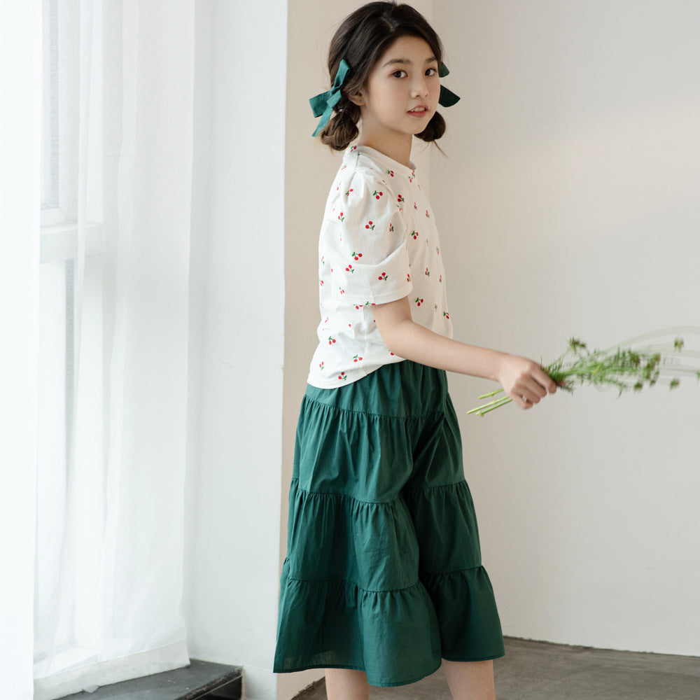 Korean Version Of Morandi Culottes Set Women's Big Kids Casual Pants Set - Image 3