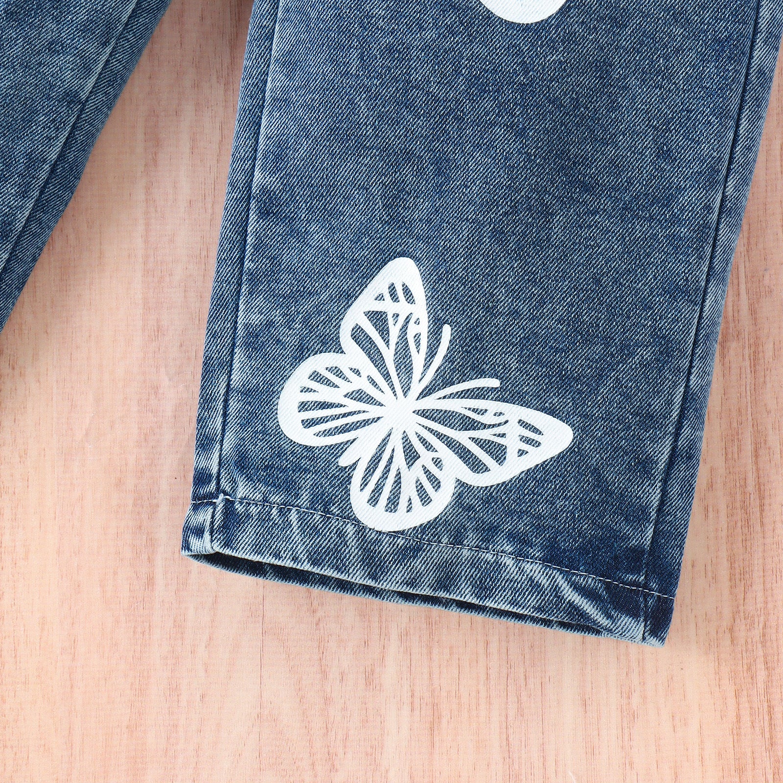 Sleeveless Vest Butterfly Print Washed Jeans Girls Suit - Image 7