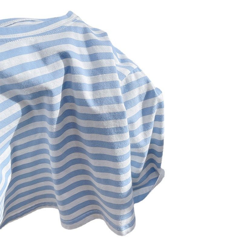 Temperament Striped Bottoming Shirt Tops For Boys And Girls - Image 3