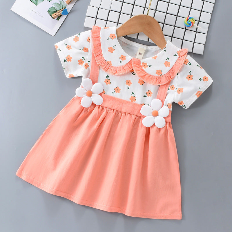 Girls' Cute Fake Two-piece All-match Short Sleeve Dress - Image 6