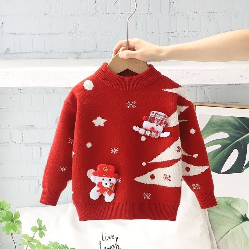 Western Style Christmas Red New Year Greeting Baby Thickened Kids' Sweater