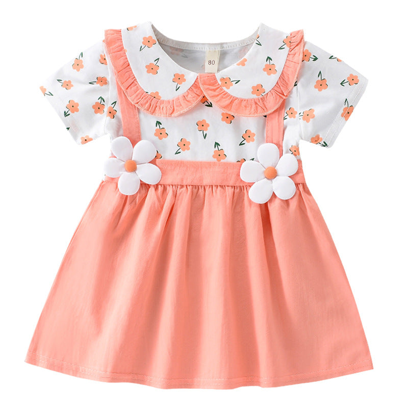 Girls' Cute Fake Two-piece All-match Short Sleeve Dress - Image 4