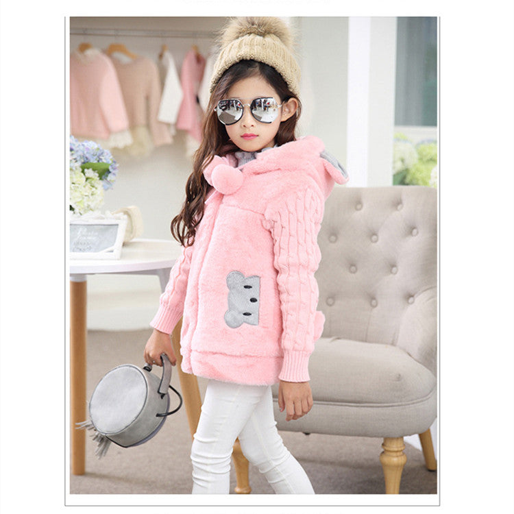 Girls' Fashion Simple Faux Fur Cotton Jacket - Image 4