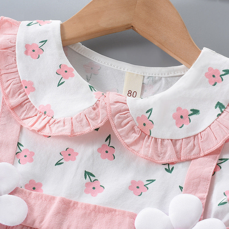 Girls' Cute Fake Two-piece All-match Short Sleeve Dress - Image 2