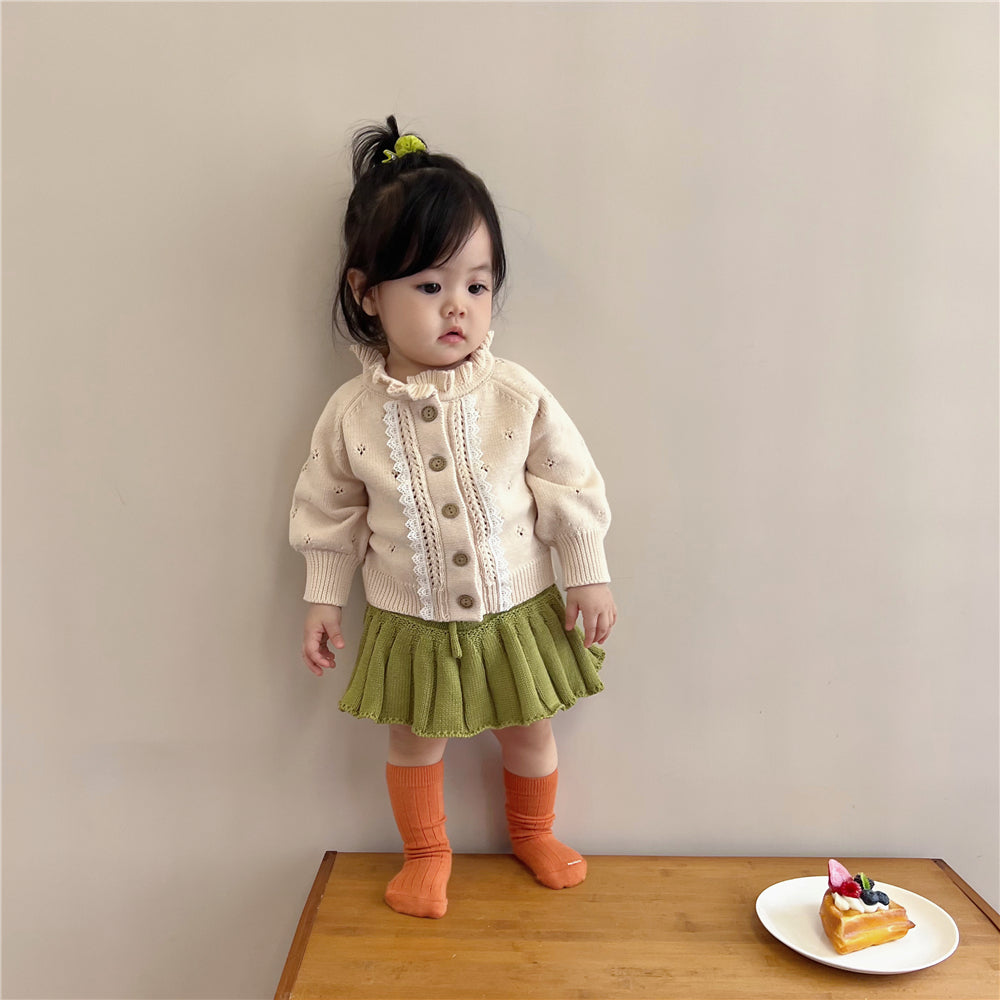 Girls' Versatile Hollow Fungus Collar Lace Knit Jacket - Image 2