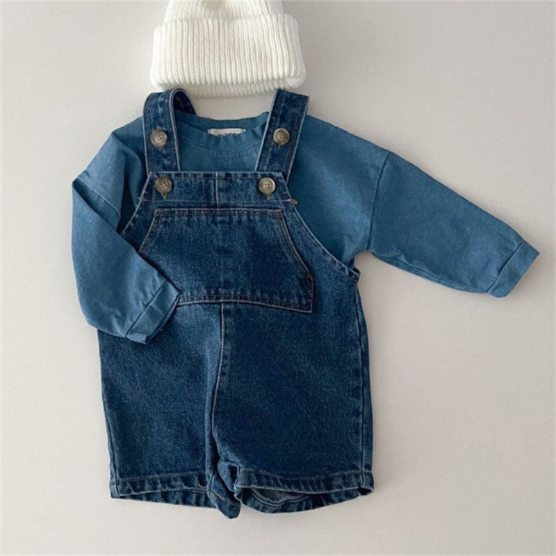 Solid Color Denim Overalls Kids Jumpsuit - Image 5