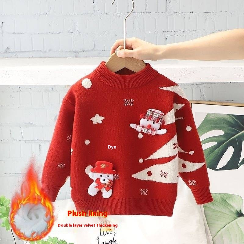 Western Style Christmas Red New Year Greeting Baby Thickened Kids' Sweater - Image 7