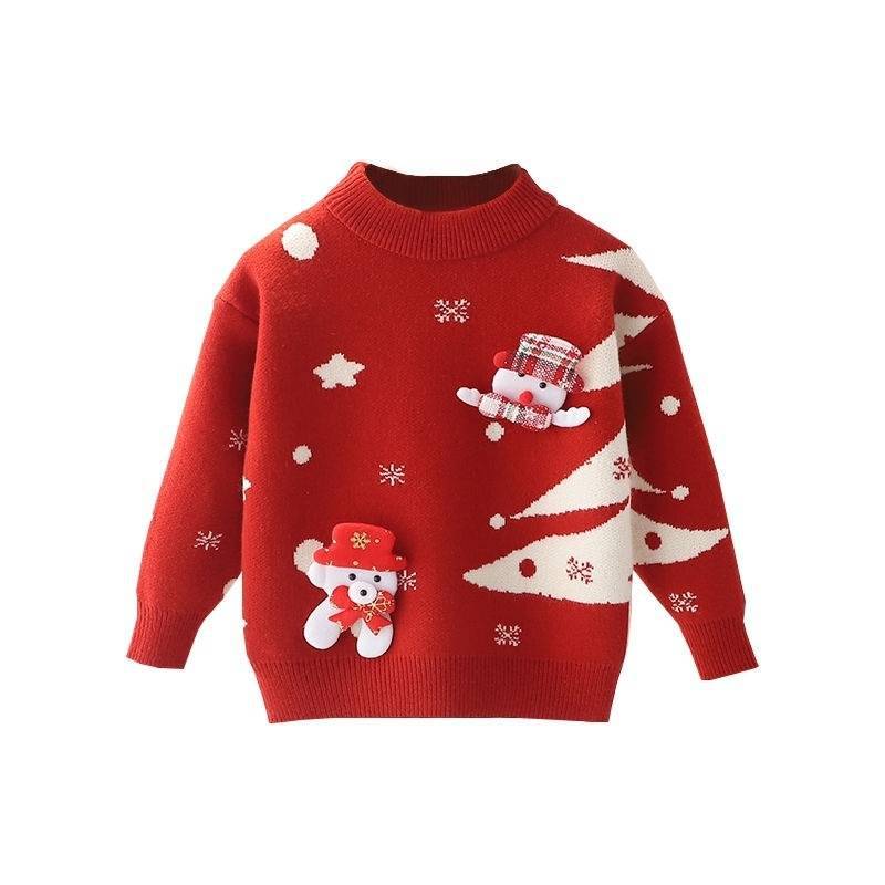 Western Style Christmas Red New Year Greeting Baby Thickened Kids' Sweater - Image 3