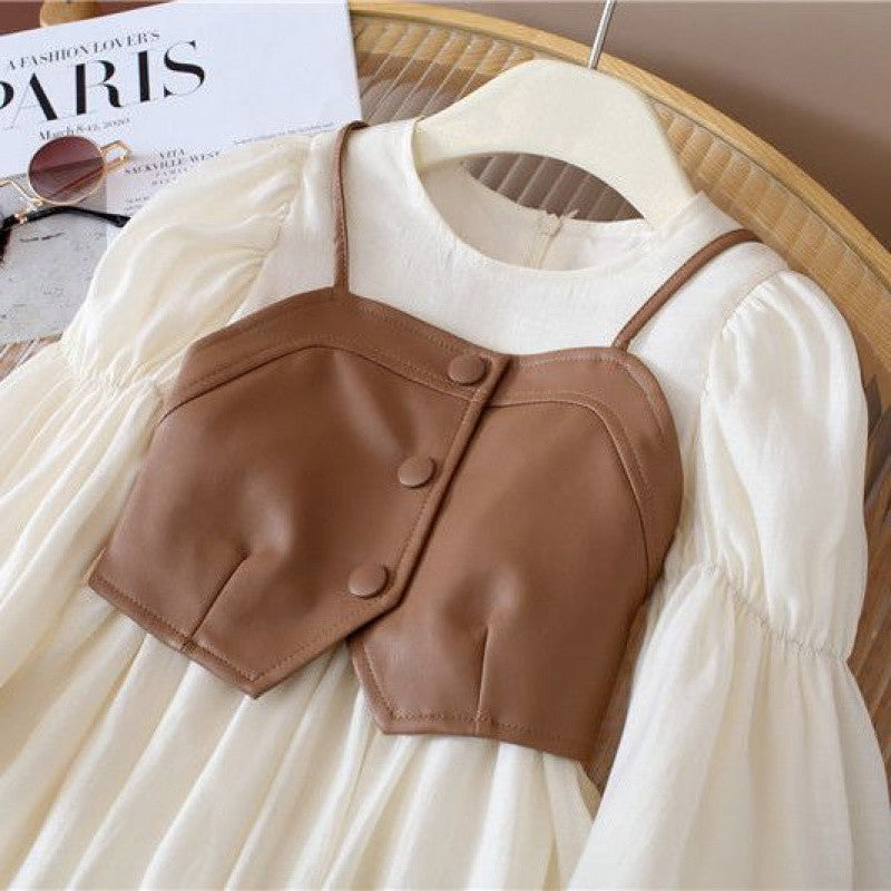 Girls' Dress Two-piece Vest Set Long Sleeve - Image 3