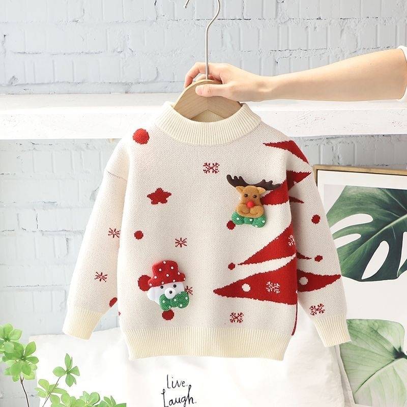 Western Style Christmas Red New Year Greeting Baby Thickened Kids' Sweater - Image 6