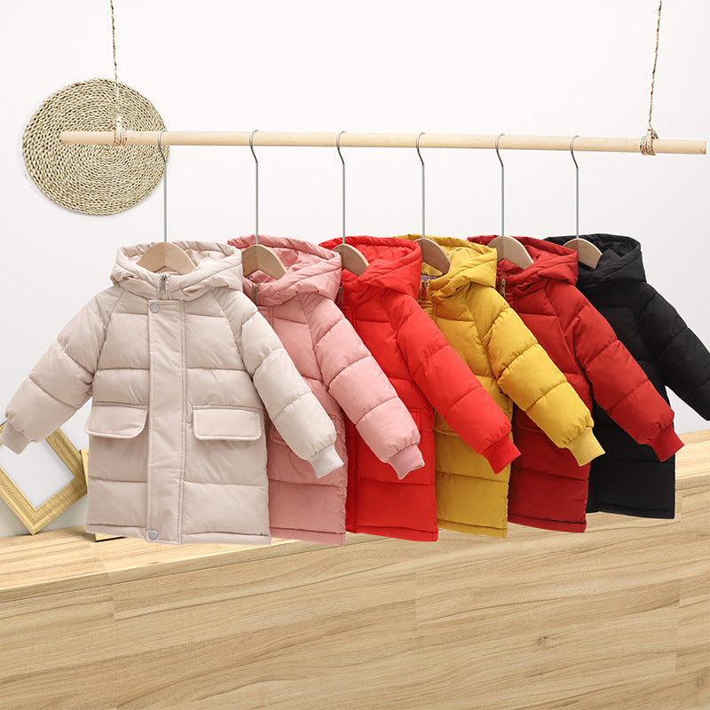 Mid-length Children's Cotton Clothes Hooded Thickened Jacket - Image 2