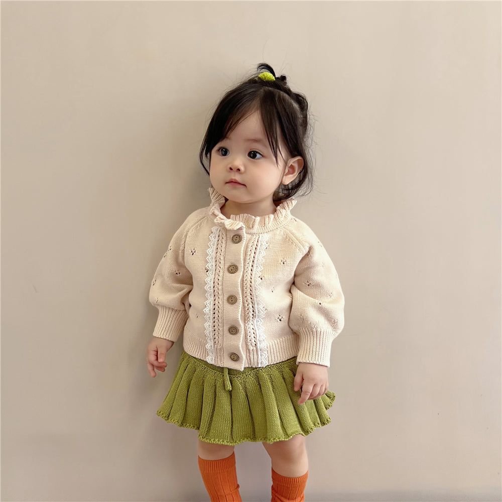 Girls' Versatile Hollow Fungus Collar Lace Knit Jacket - Image 5