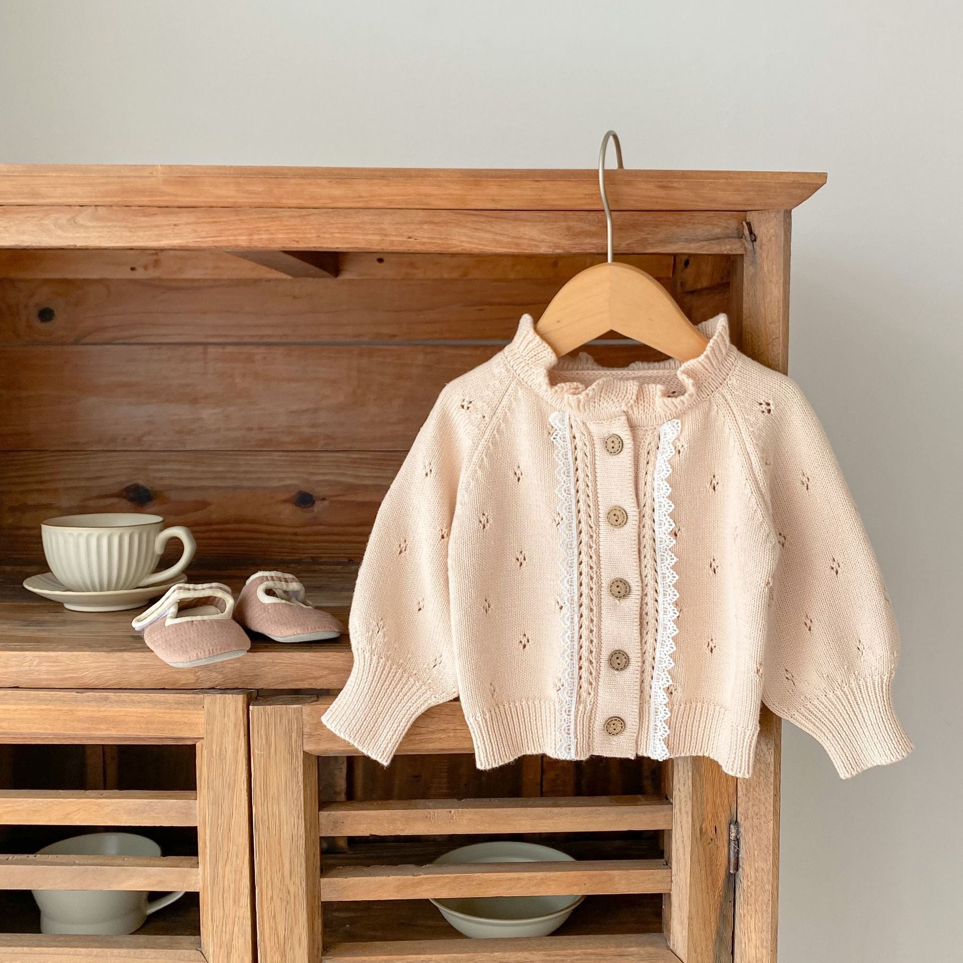 Girls' Versatile Hollow Fungus Collar Lace Knit Jacket