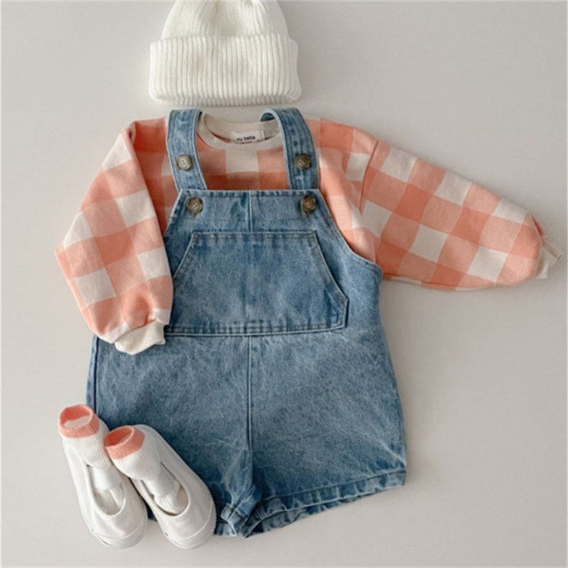 Solid Color Denim Overalls Kids Jumpsuit - Image 4